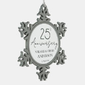 Elegant minimaal 25e Jubileum bruiloft keramiek Tin Sneeuwvlok Ornament (Links)