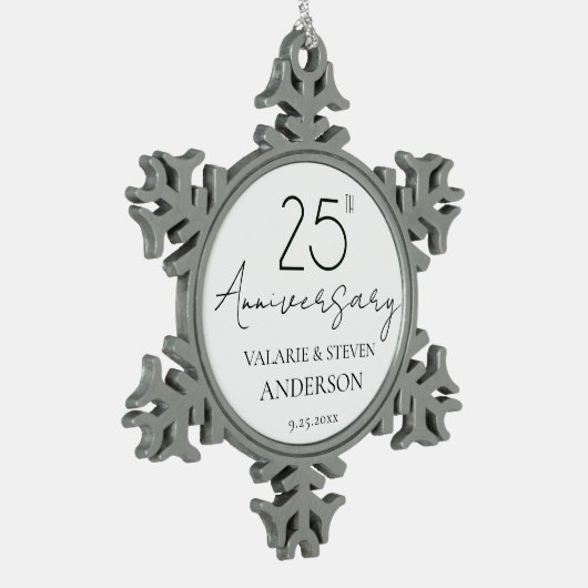 Elegant minimaal 25e Jubileum bruiloft keramiek Tin Sneeuwvlok Ornament (Links)