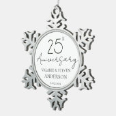 Elegant minimaal 25e Jubileum bruiloft keramiek Tin Sneeuwvlok Ornament (Rechts)