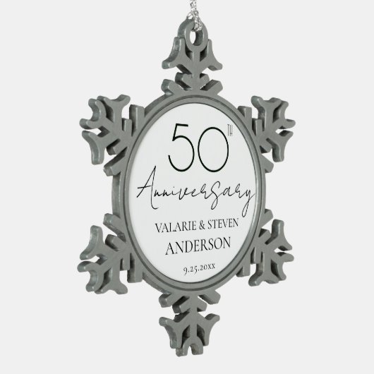Elegant minimaal 50e Jubileum bruiloft Tin Sneeuwvlok Ornament (Links)