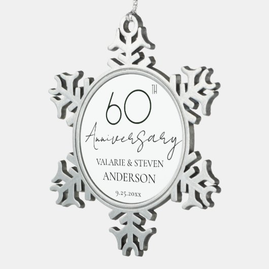 Elegant Minimaal 60e Jubileum Bruiloft Sneeuwvlok Tin Sneeuwvlok Ornament (Rechts)