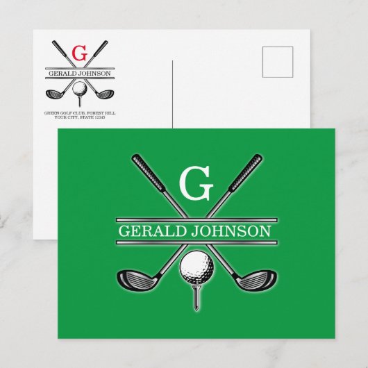 Elegant Minimaal Aangepast Golf Monogram Briefkaart (Voorkant / Achterkant)