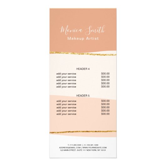 Elegant minimaal abstract goudglitter prijslijst reclamekaart (Achterkant)