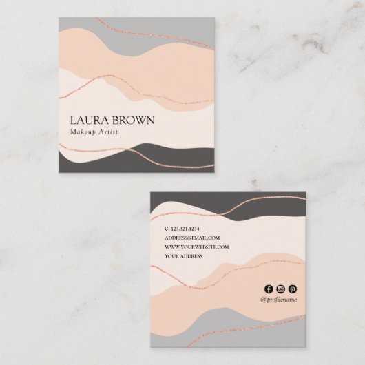 Elegant minimaal abstract roos goudglitter make-up vierkante visitekaartje (Voorkant / Achterkant)