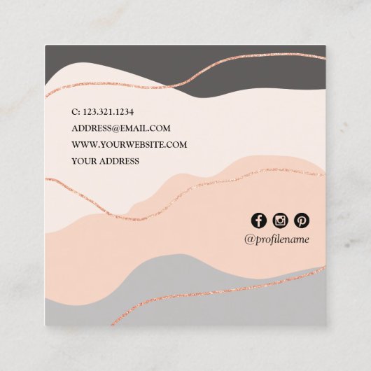 Elegant minimaal abstract roos goudglitter make-up vierkante visitekaartje (Achterkant)