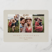 Elegant minimaal beige Lijst Triple Folie Feestdagenkaart (Voorkant)