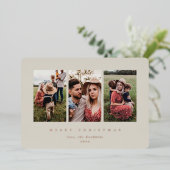 Elegant minimaal beige Lijst Triple Folie Feestdagenkaart (Staand Voorkant)