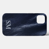 Elegant minimaal blauw lederen monogram Initiaal Case-Mate iPhone Case (Achterkant (horizontaal))