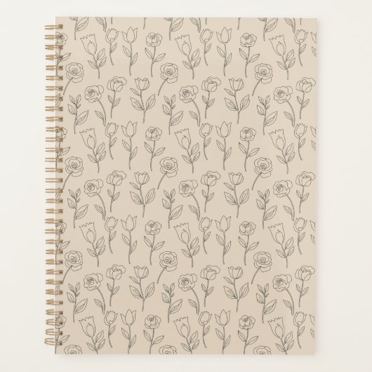 Elegant Minimaal Bloem Lijn Patroon Planner (Voorkant)