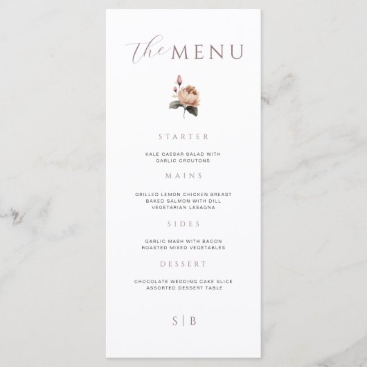 Elegant Minimaal Bloemen Roos Trouwmenu Menu (Voorkant)