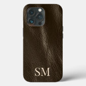 Elegant minimaal bruin leder monogram Initiaal Case-Mate iPhone Case (Achterkant)