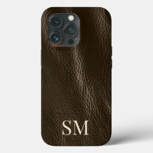 Elegant minimaal bruin leder monogram Initiaal Case-Mate iPhone Case