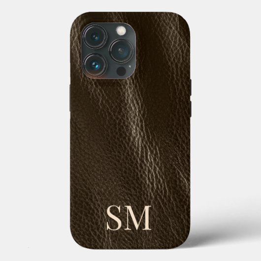 Elegant minimaal bruin leder monogram Initiaal Case-Mate iPhone Case (Achterkant)
