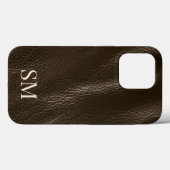 Elegant minimaal bruin leder monogram Initiaal Case-Mate iPhone Case (Achterkant (horizontaal))