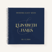 Elegant minimaal bruinblauw gouden trouw gast boek (Voorkant)