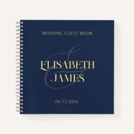 Elegant minimaal bruinblauw gouden trouw gast boek