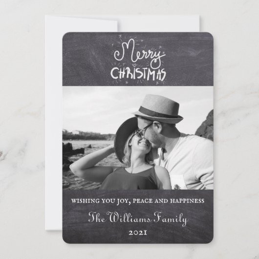 Elegant minimaal Chalkboard kerstscript foto Feestdagenkaart (Voorkant)