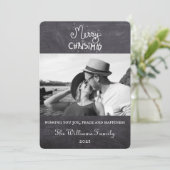Elegant minimaal Chalkboard kerstscript foto Feestdagenkaart (Staand voorkant)