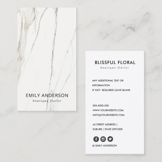 ELEGANT MINIMAAL CHIC MARBLE TEXTURE PROFESSIONAL VISITEKAARTJE (Voorkant / Achterkant)