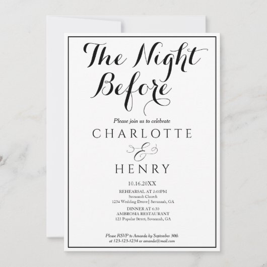 Elegant minimaal de avond ervoor kaart (Voorkant)