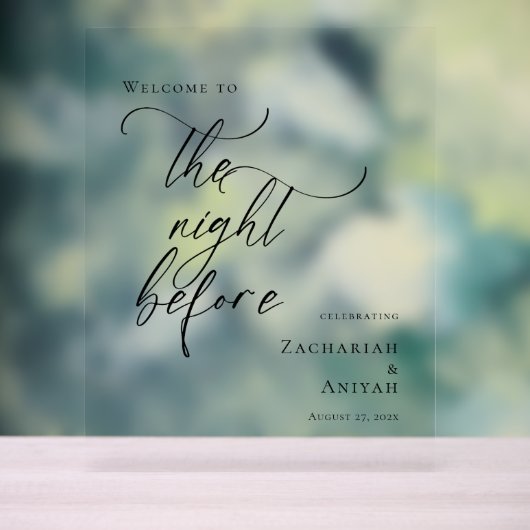 Elegant minimaal De avond voor repetitie welkom Acryl Bord (Neutraal)