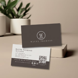 Elegant minimaal donkerbruin beige monogram visitekaartje