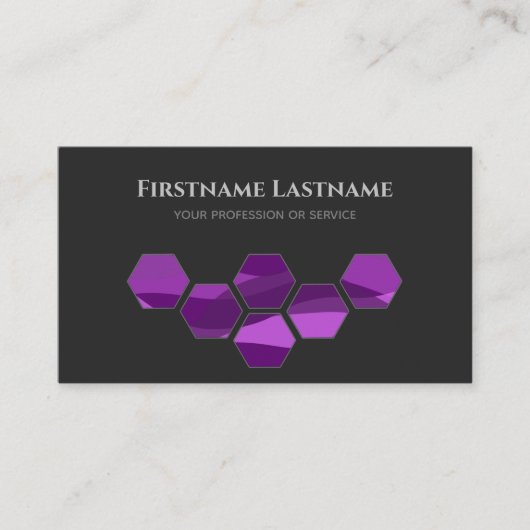 Elegant minimaal donkergrijze violet golven hexago visitekaartje (Voorkant)