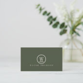Elegant Minimaal Donkergroen Wit Monogram Visitekaartje (Staand voorkant)