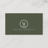 Elegant Minimaal Donkergroen Wit Monogram Visitekaartje (Voorkant)