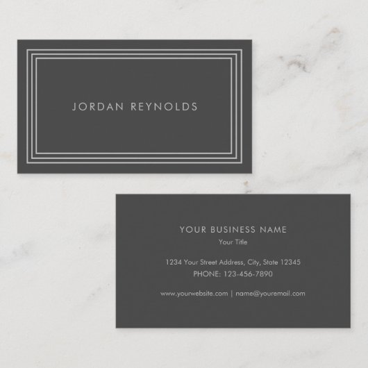 Elegant Minimaal Drievoudig Lijst Grijs Visitekaartje (Voorkant / Achterkant)