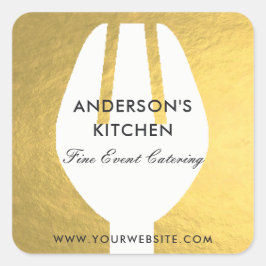 ELEGANT MINIMAAL FAUX GOLD FORK CHEF CATERING VIERKANTE STICKER