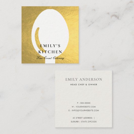 ELEGANT MINIMAAL FAUX GOLD SPOON CHEF CATERING VIERKANTE VISITEKAARTJE (Voorkant / Achterkant)