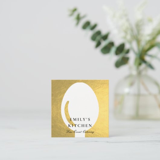 ELEGANT MINIMAAL FAUX GOLD SPOON CHEF CATERING VIERKANTE VISITEKAARTJE