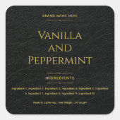 Elegant minimaal Faux Leather & Gold productetiket Vierkante Sticker (Voorkant)