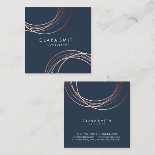 Elegant minimaal faux roos goud geometrische marin vierkante visitekaartje (Voorkant / Achterkant)