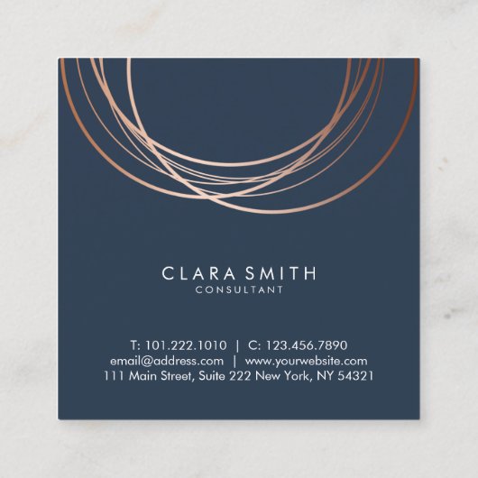 Elegant minimaal faux roos goud geometrische marin vierkante visitekaartje (Achterkant)