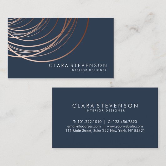 Elegant minimaal faux roos goud geometrische marin visitekaartje (Voorkant / Achterkant)