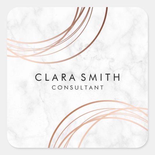 Elegant minimaal faux roos goud geometrische marme vierkante sticker (Voorkant)