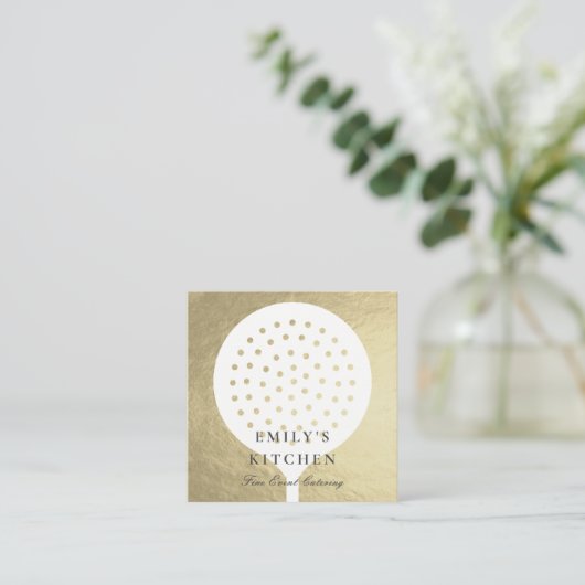 ELEGANT MINIMAAL FAUX SILVER SKIMMER CHEF CATERING VIERKANTE VISITEKAARTJE (Staand voorkant)