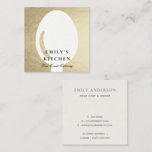 ELEGANT MINIMAAL FAUX SILVER SPOON CHEF CATERING VIERKANTE VISITEKAARTJE (Voorkant / Achterkant)