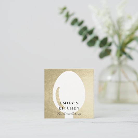 ELEGANT MINIMAAL FAUX SILVER SPOON CHEF CATERING VIERKANTE VISITEKAARTJE (Staand voorkant)