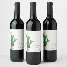 Elegant minimaal gebotteld Cactus Green Foliage Wi Wijn Etiket