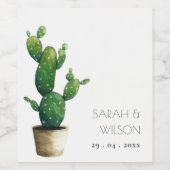 Elegant minimaal gebotteld Cactus Green Foliage Wi Wijn Etiket (Enkel label)