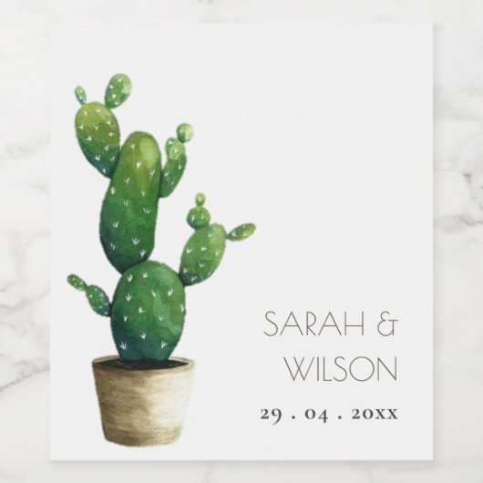 Elegant minimaal gebotteld Cactus Green Foliage Wi Wijn Etiket (Enkel label)