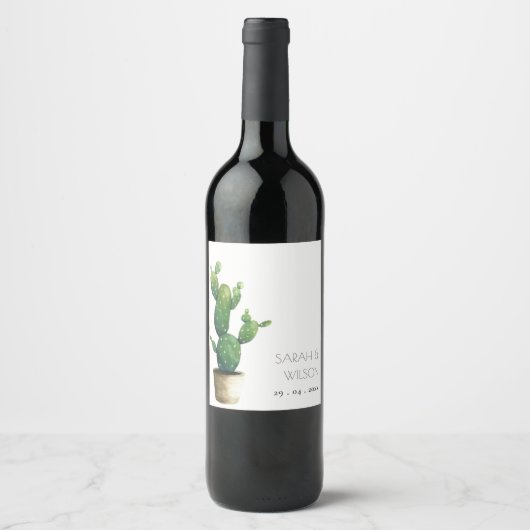 Elegant minimaal gebotteld Cactus Green Foliage Wi Wijn Etiket (Voorkant)
