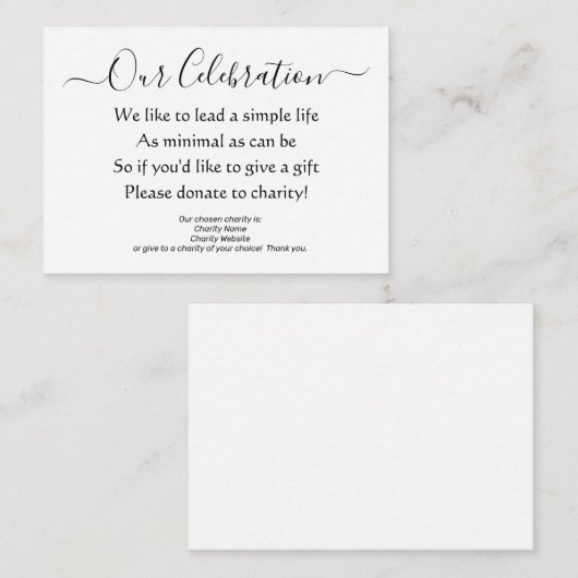 Elegant Minimaal Geen Cadeaus Liefdadigheidsdonati Informatiekaartje (Voorkant / Achterkant)