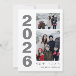 Elegant Minimaal Gelukkig Nieuwjaar Familie 2 Foto Feestdagenkaart