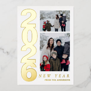 Elegant Minimaal Gelukkig Nieuwjaar Familie 2 Foto Folie Feestdagenkaart