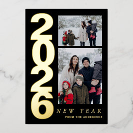 Elegant Minimaal Gelukkig Nieuwjaar Familie 2 Foto Folie Feestdagenkaart