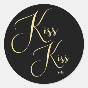 Elegant minimaal Gold Script Font Kiss Kiss Gezegd Ronde Sticker